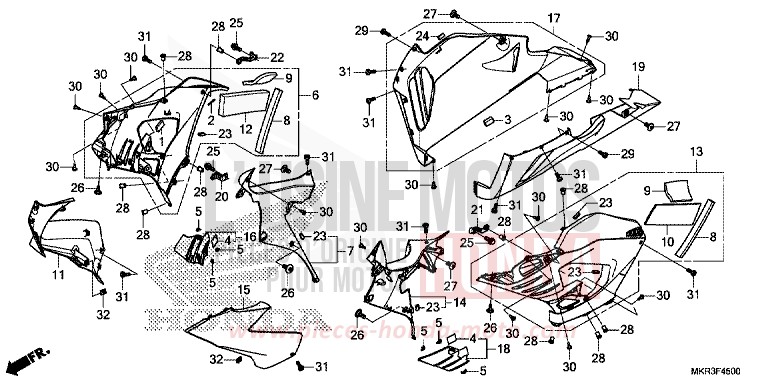 CARENAGE MILIEU de CBR1000RR SP SP1 SP2 PEARL GLARE WHITE (NHB53) 2022